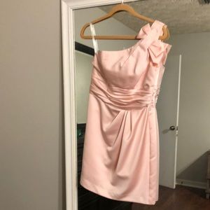 Blush pink formal, prom, bridesmaid dress.